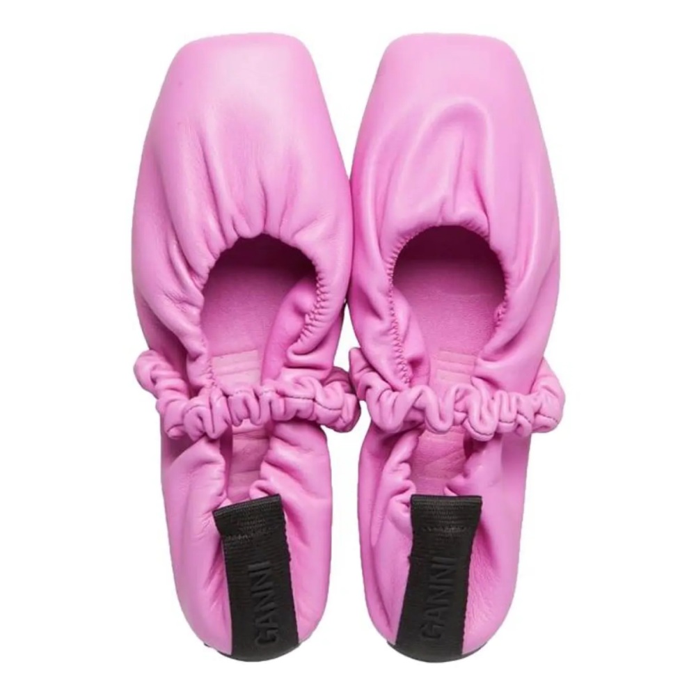 Ganni Leather Scrunchie Ballet Flats